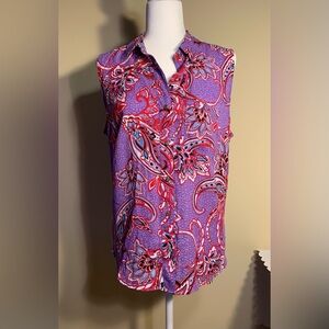 NWOT Blouse: Button-Up, Sleeveless, Paisley, Shirttail Hem, Petite Large